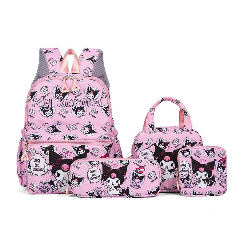 4Pcs School Bag Set For Elementary School Students Cartoon Printed Hello Kitty Kuromi Junior High School Backpack With Pen Bag - AIAZ