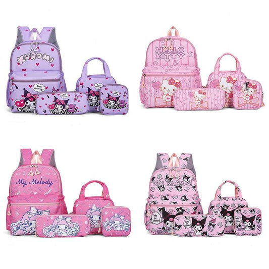 4Pcs School Bag Set For Elementary School Students Cartoon Printed Hello Kitty Kuromi Junior High School Backpack With Pen Bag - AIAZ