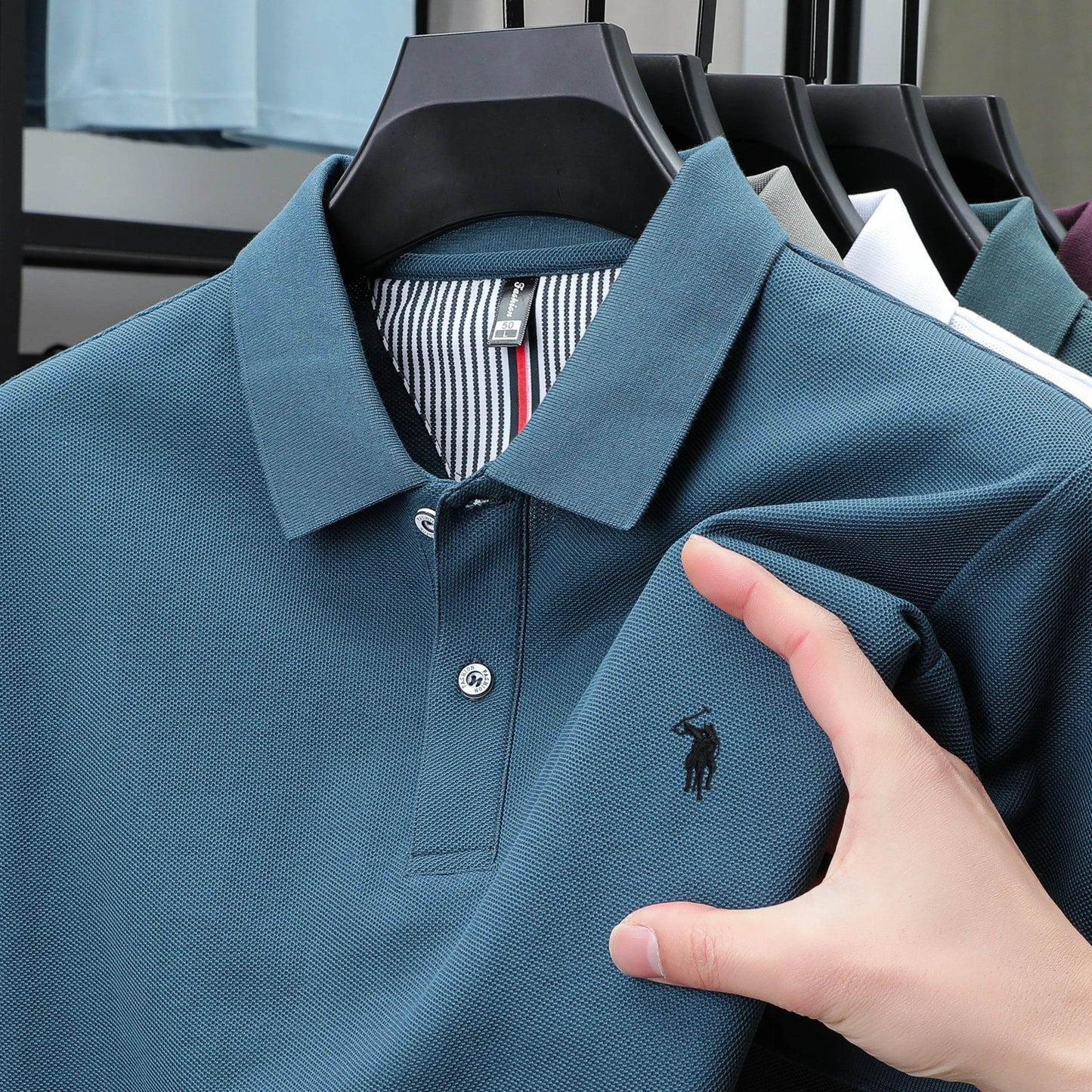 100% pure cotton summer new fashionable men's shortsleeved luxury customized business polo shirt exquisite embroidery Tshirt top - AIAZ