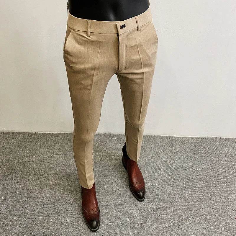 Men Suit Pants Formal Trousers Pantalone Hombre Stretch Slim Solid Color Casual Dress Full Length Pants Fashion New Men Clothing - AIAZ