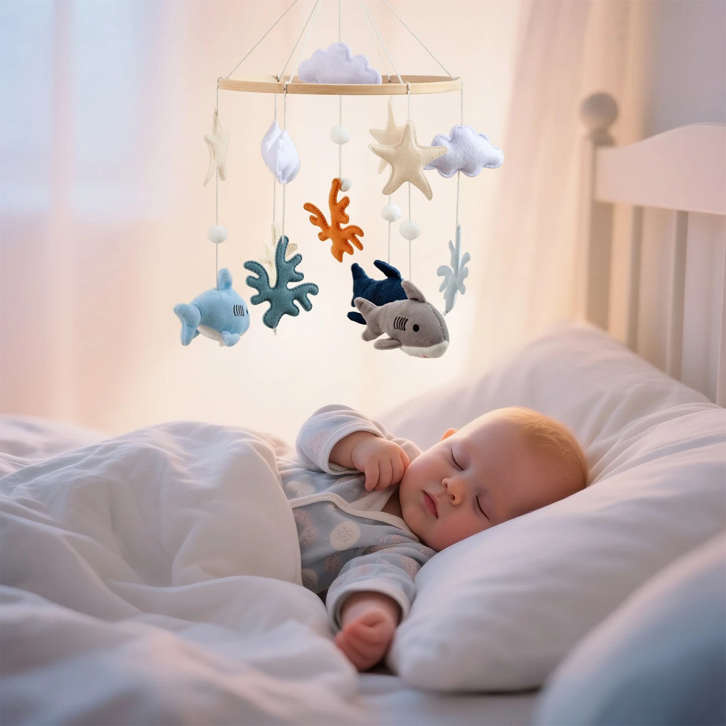 Baby Crib Mobile Wooden Wind Chime Bed Bell, Animal Crib Mobile With Music for Girls and Boys, Mobile for Bassinet Room Decor