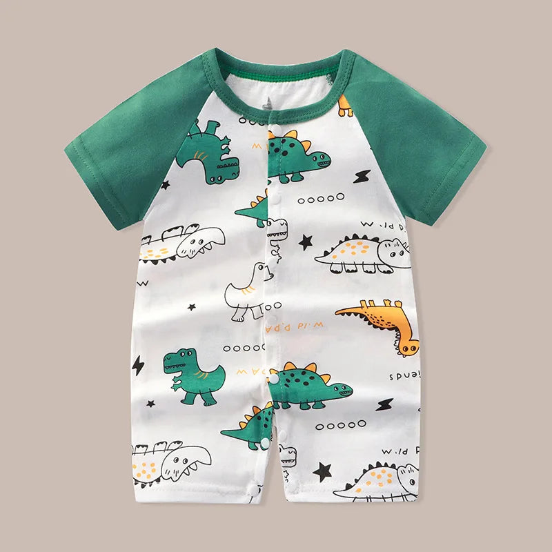 Newborn Clothes Cute Cartoon Dinosaur Tiger Shark Lion Print Strap Comfortable Summer Boys Girl 0-18 Short Sleeved Baby Jumpsuit