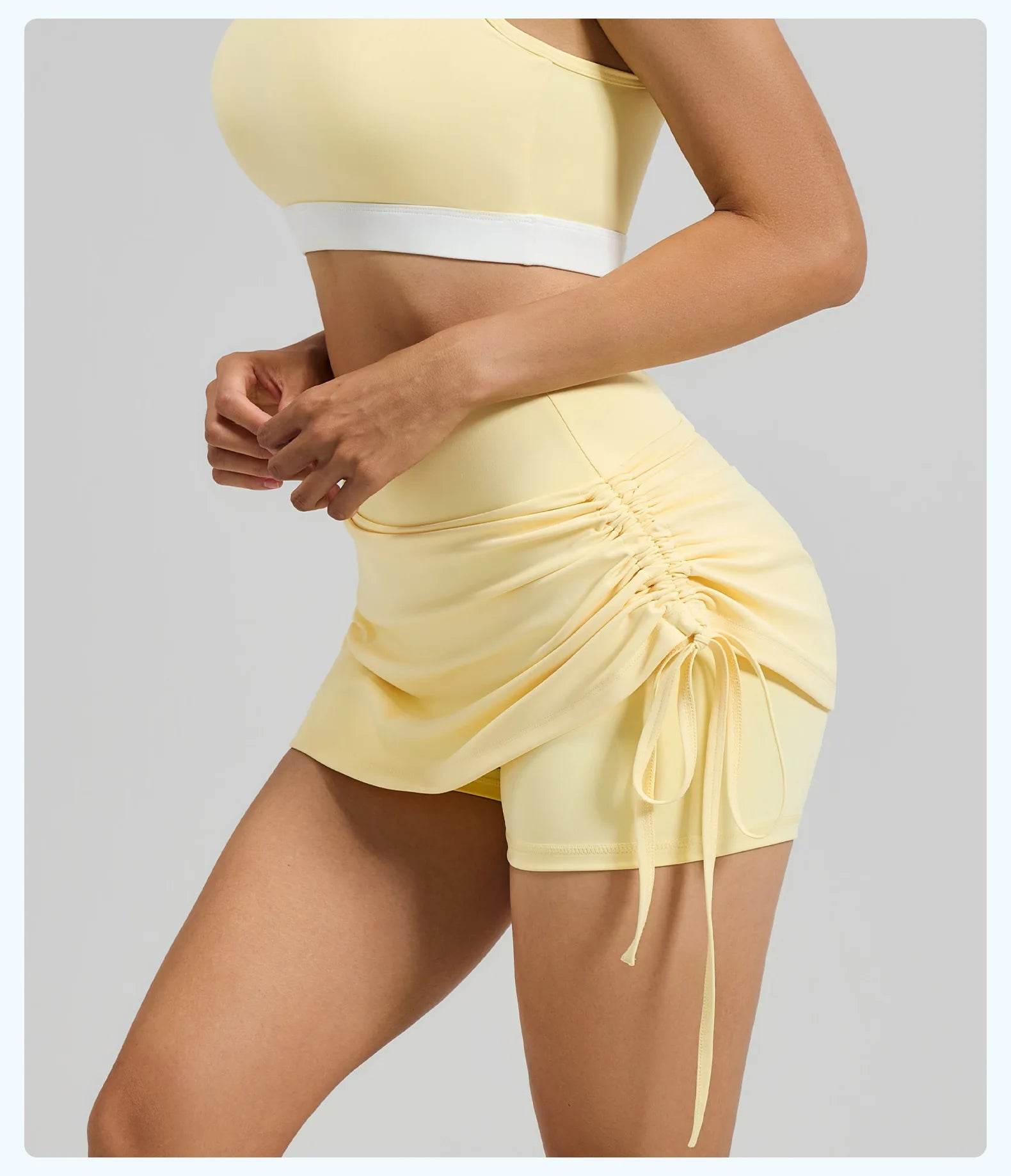 Shirring Sports Skirts with Safety Trousers for Women High Elastic Fashion Casual Fitness Skirts Fake Two Pieces Yoga Skirts - AIAZ