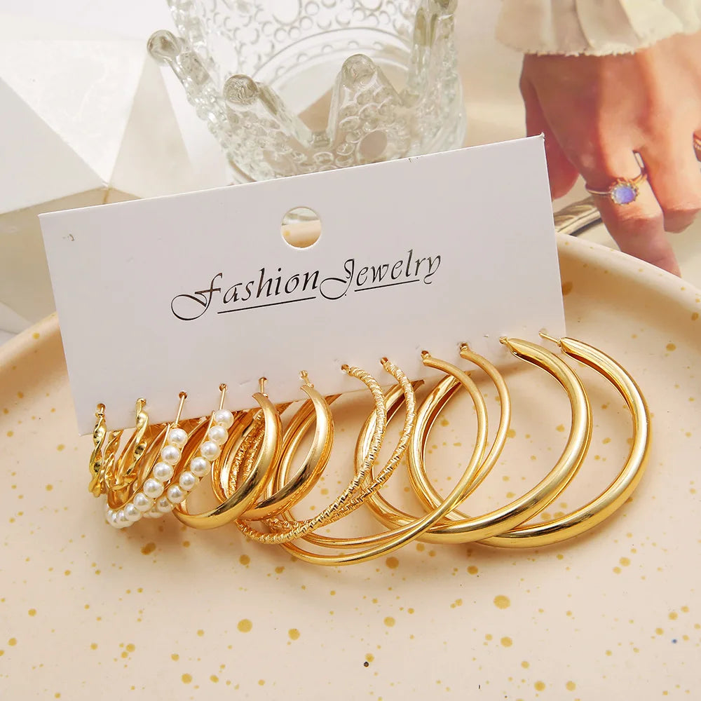 6 Pairs Gold Silver Plated Hoop Earrings Set for Women Lightweight Chunky Ear Ring Multipack Hypoallergenic Jewelry for Gifts