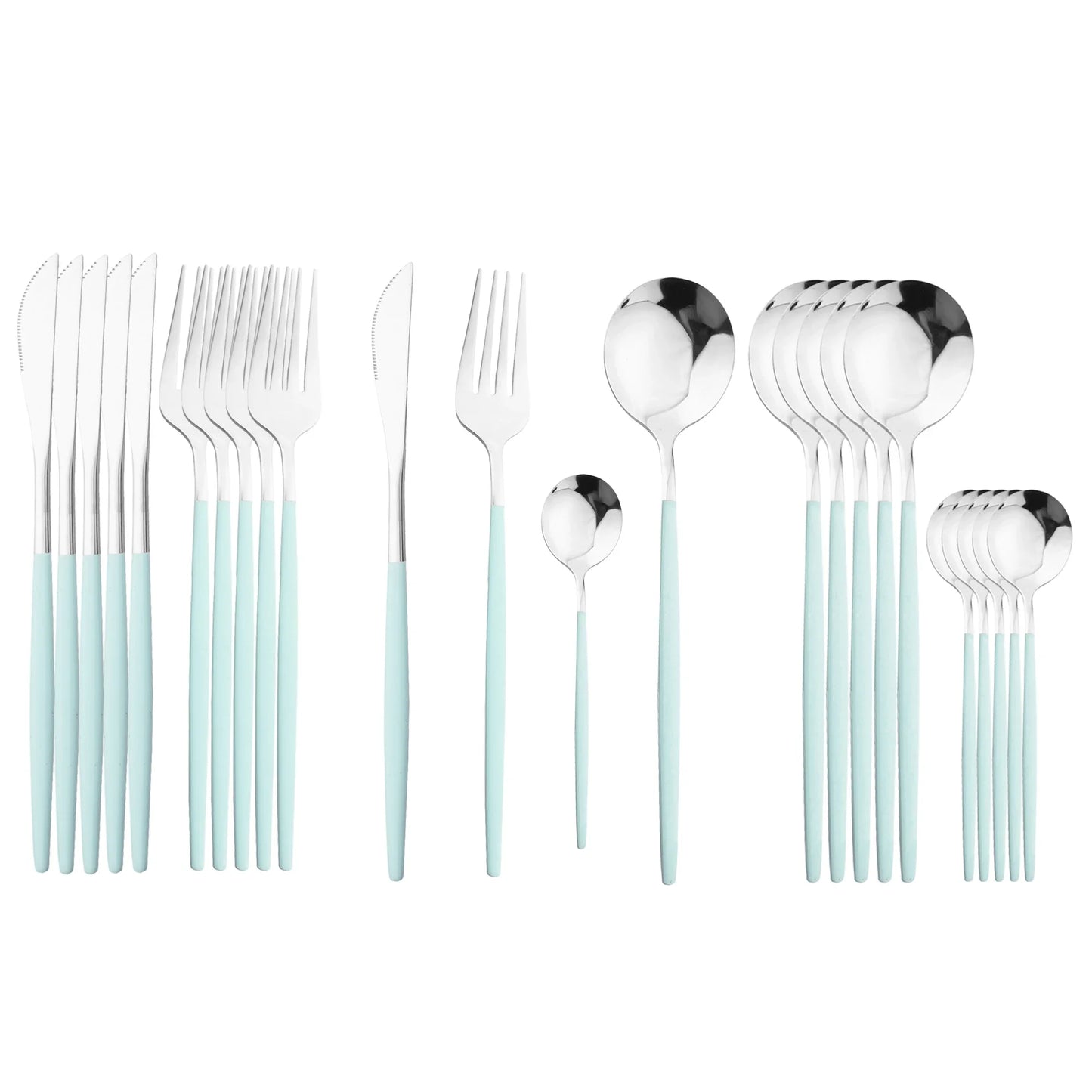 24Pcs Stainless Steel Dinnerware Set Kitchen Fork Spoon Knife Dinner Cutlery Set White Silver Western Flatware Tableware Set