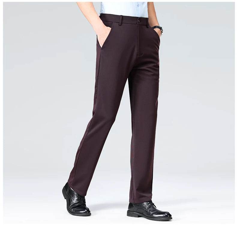Men Suit Pants Light Thin Elastic Slim Fit Dress Pants Business Solid Casual Straight Leg Trouser Men Clothing Oversize 29-42 - AIAZ