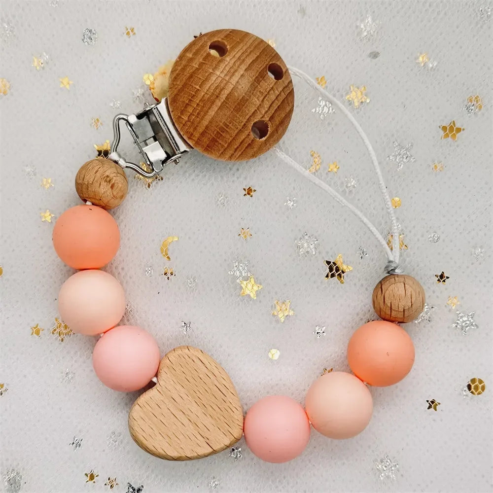Custom Personalized Name Baby Pacifier Clip Bear Pacifier Chain Holder for Baby Teething Soother Chew Toy Food Grade Dummy Clips