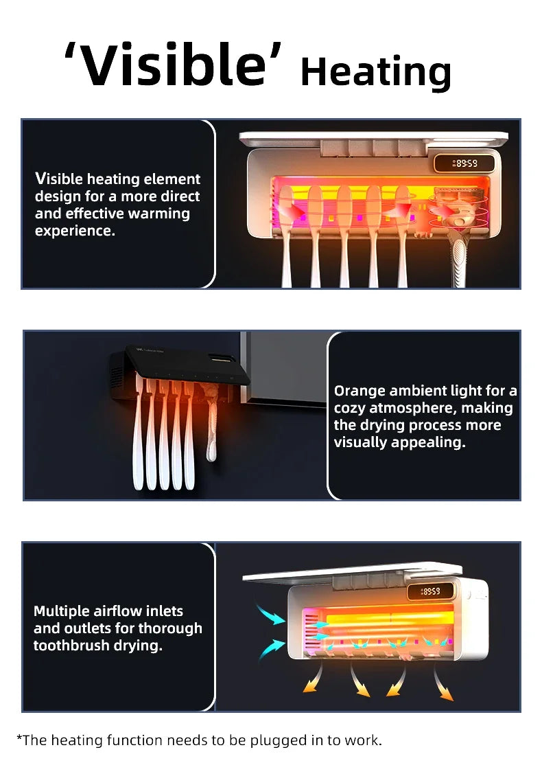 Xiaomi UV Toothbrush Sterilizer Razor Storage Rechargeable Rapid Warm Air Drying Wall-mounted Toothbrush Sterilizer Holder New