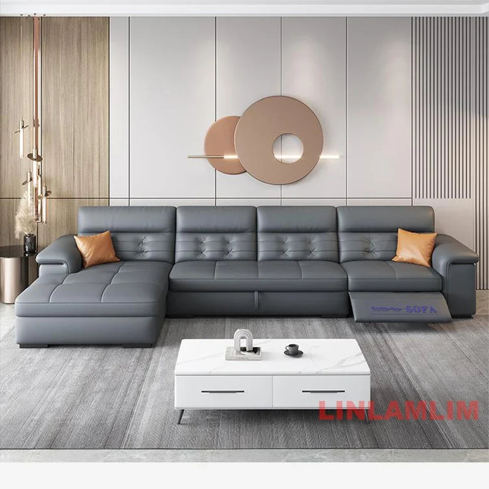 MINGDIBAO Sectional Sofa Bed with Storage, Genuine Leather Reclining Couch, Space-Saving Convertible Sleeper Sofa in Living Room