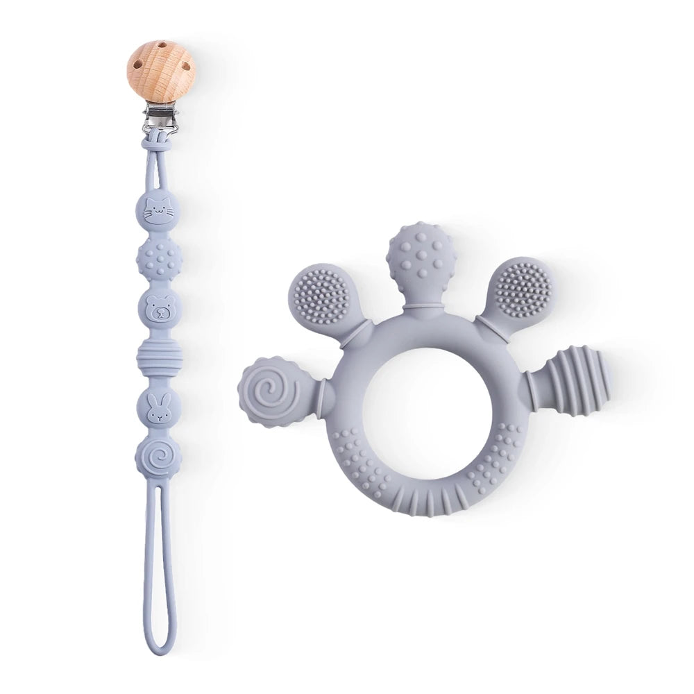 1pc Silicone Teether Food Grade Baby 0-12 Toys Teething Ring Sensory Toys for Toddlers Silicone Animal Soothing Toys Accessories