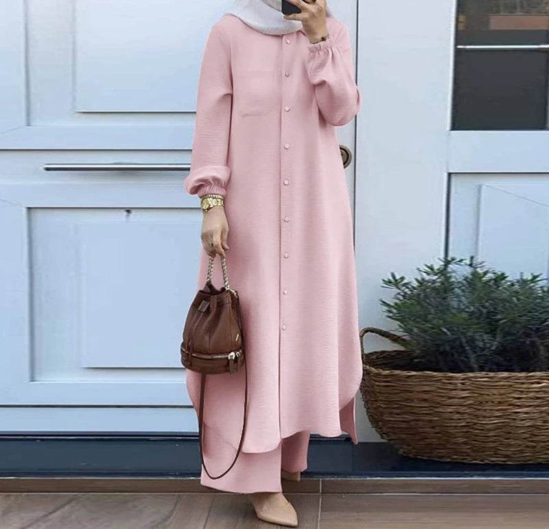 Casual Sets of Clothes for Muslim Woman Fashion Mushroom Button Long Sleeves Pants Suits for Female New Spring and Autumn 2023 - AIAZ