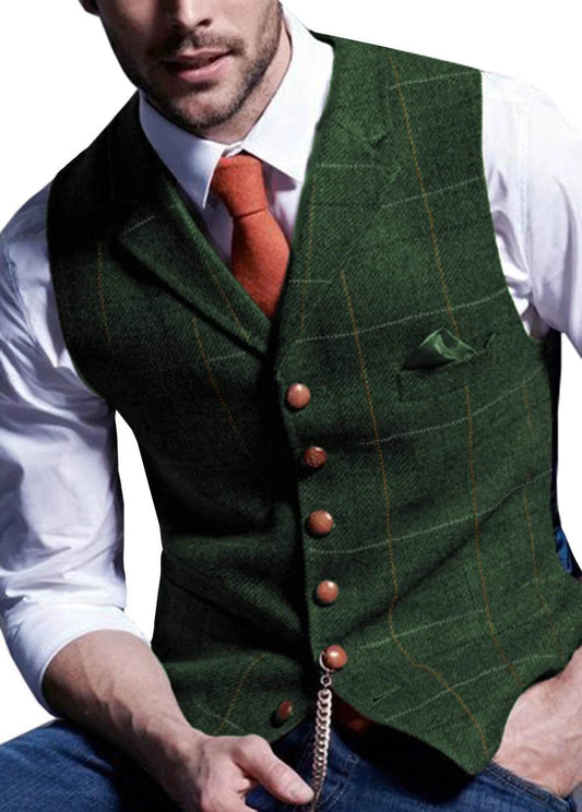 Men's Vests Tweed Suit Business Clothing for Men Striped Waistcoat Punk Vest Groomman Wedding Brwon Black Grey Jacket Bleazer - AIAZ