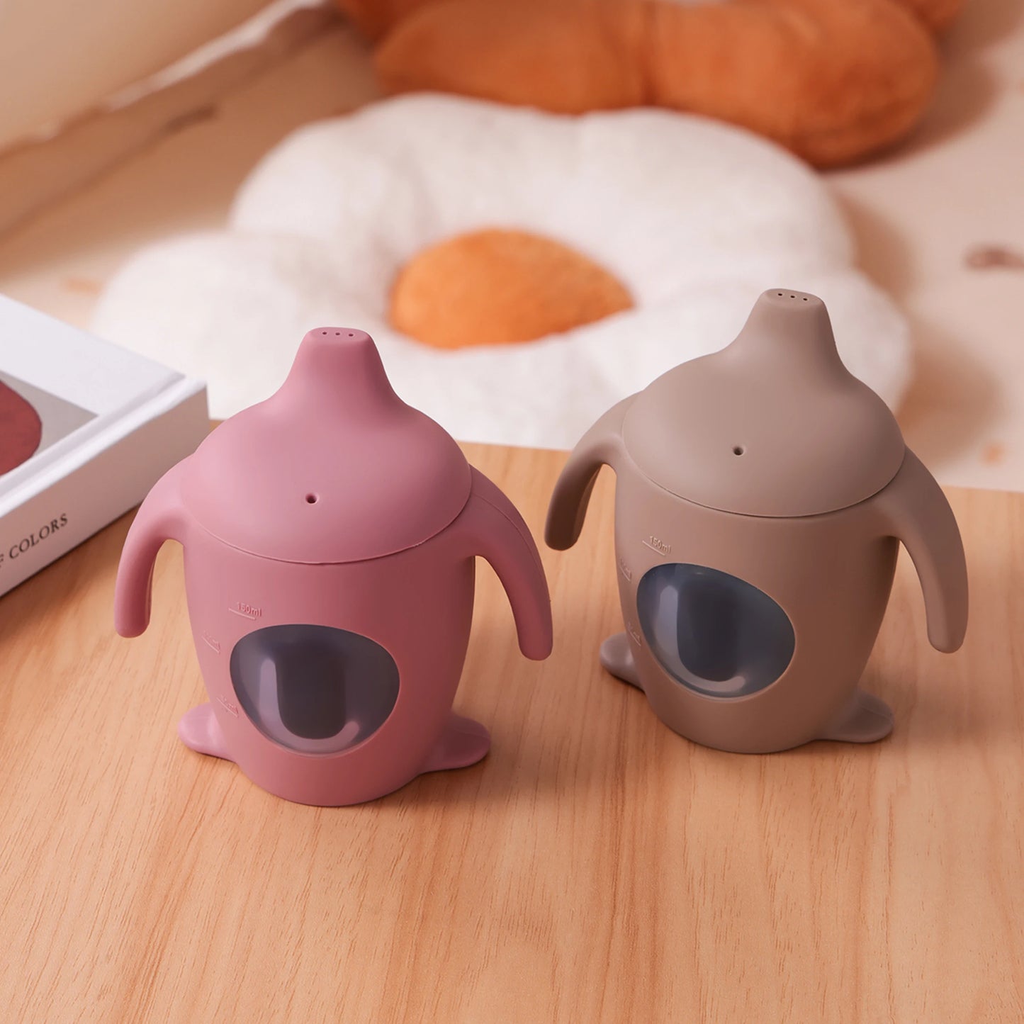 Color Kids 1PCS Silicone Penguin Sippy Cup Transparent Baby Water Bottle BPA Free Leakproof  Portable Infant Cup Baby Gifts