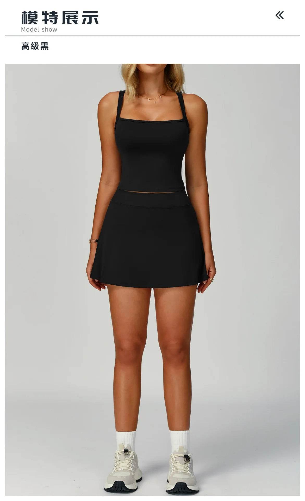 Tennis Top and Skirt Set Women Summer Sport Active Wear Badminton Golf Wear Yoga Outdoor Running Suit Black White Pink Skort - AIAZ