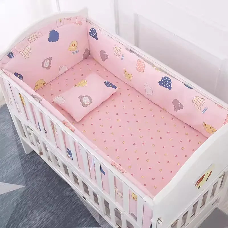 6PCS Baby Bedding Set Cotton Bedroom Decor Newborns Crib Bumpers Cushion Cotton include( 4Bumpers+Sheet+Pillow)
