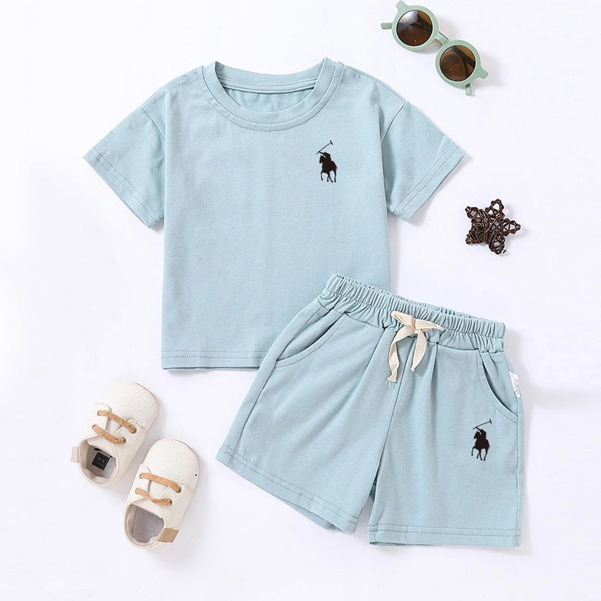 Summer Cotton Toddler 2pcs Boys Girls Printed Round Neck Top + Shorts Set Comfortable Skin-friendly Casual Clothing 2024 New