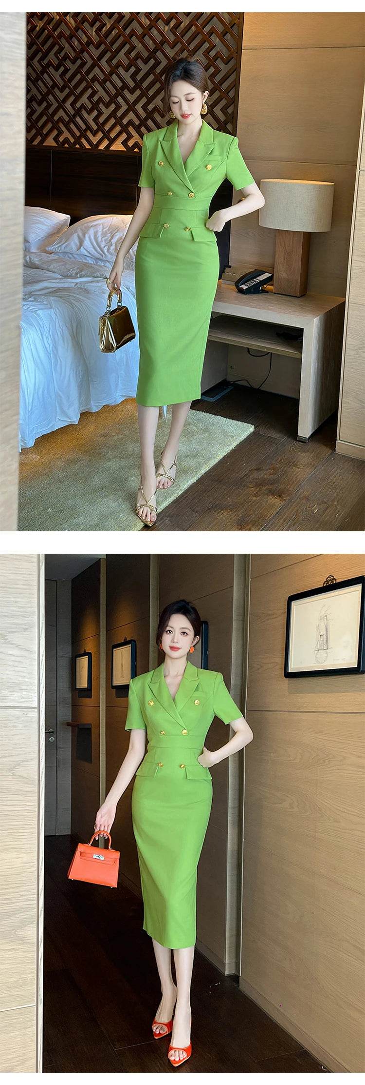 Fashion Elegant Business Dresses Women Clothes Sweet OL Professional Double Breasted Midi Robe Meeting Work Style Party Vestidos - AIAZ