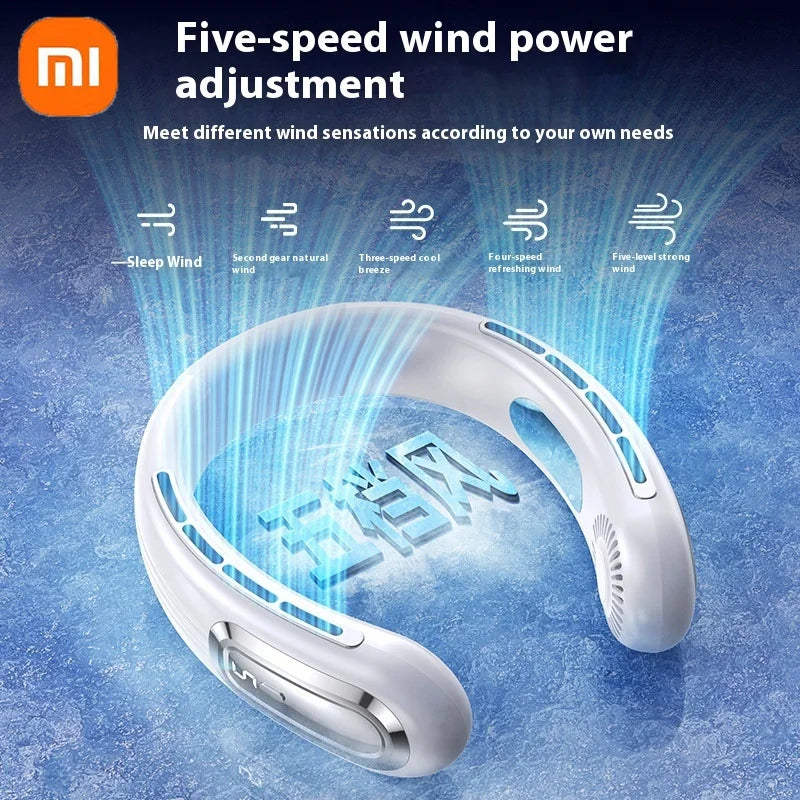 Xiaomi Bladeless Neck Hanging Fan USB Rechargeable Cooler Fan 5 Speed Bladeless Design Outdoor Sports Use
