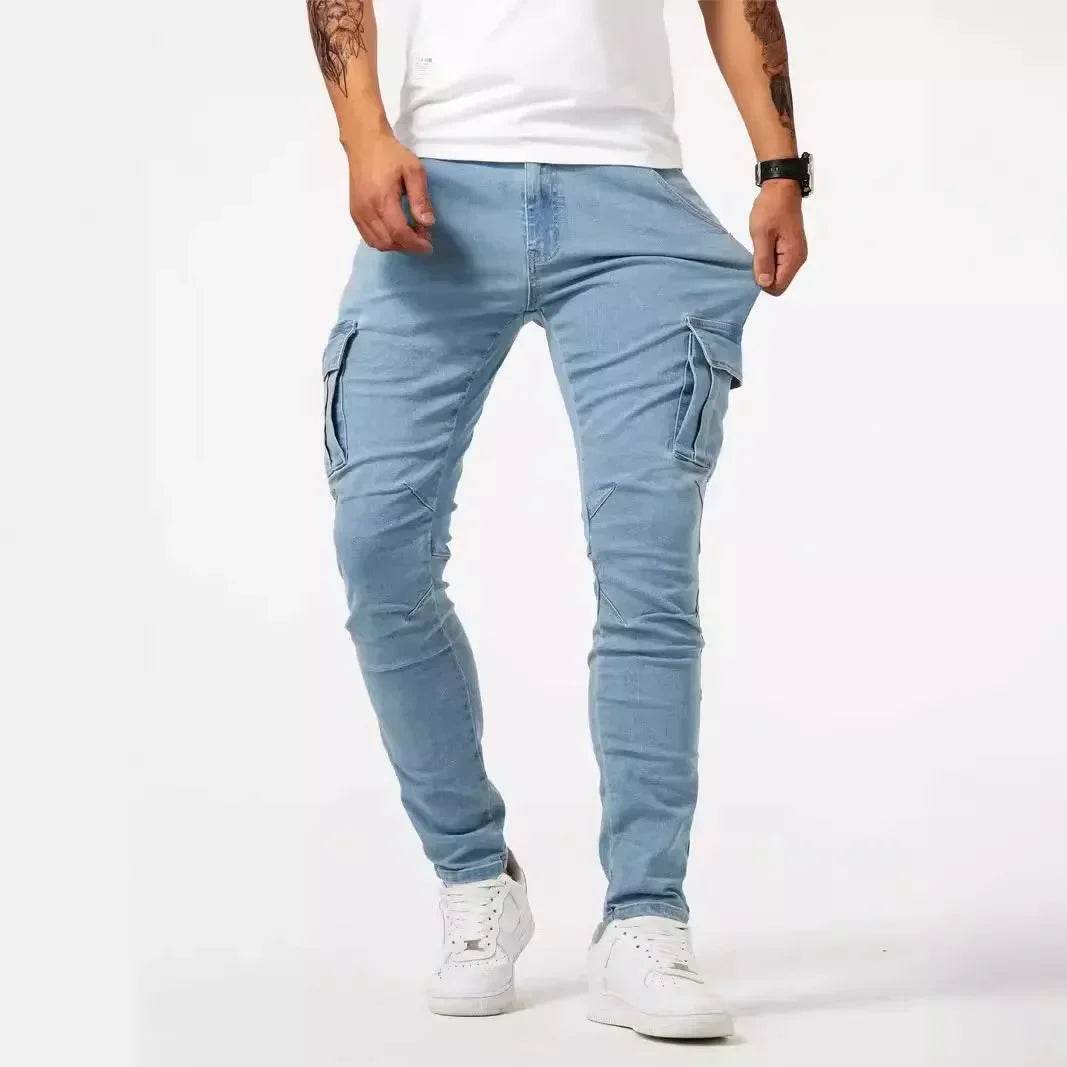 New Jeans Men's Side Pocket Skinny Jeans Slim Solid Color High Waist Denim Pencil Pants Summer - AIAZ