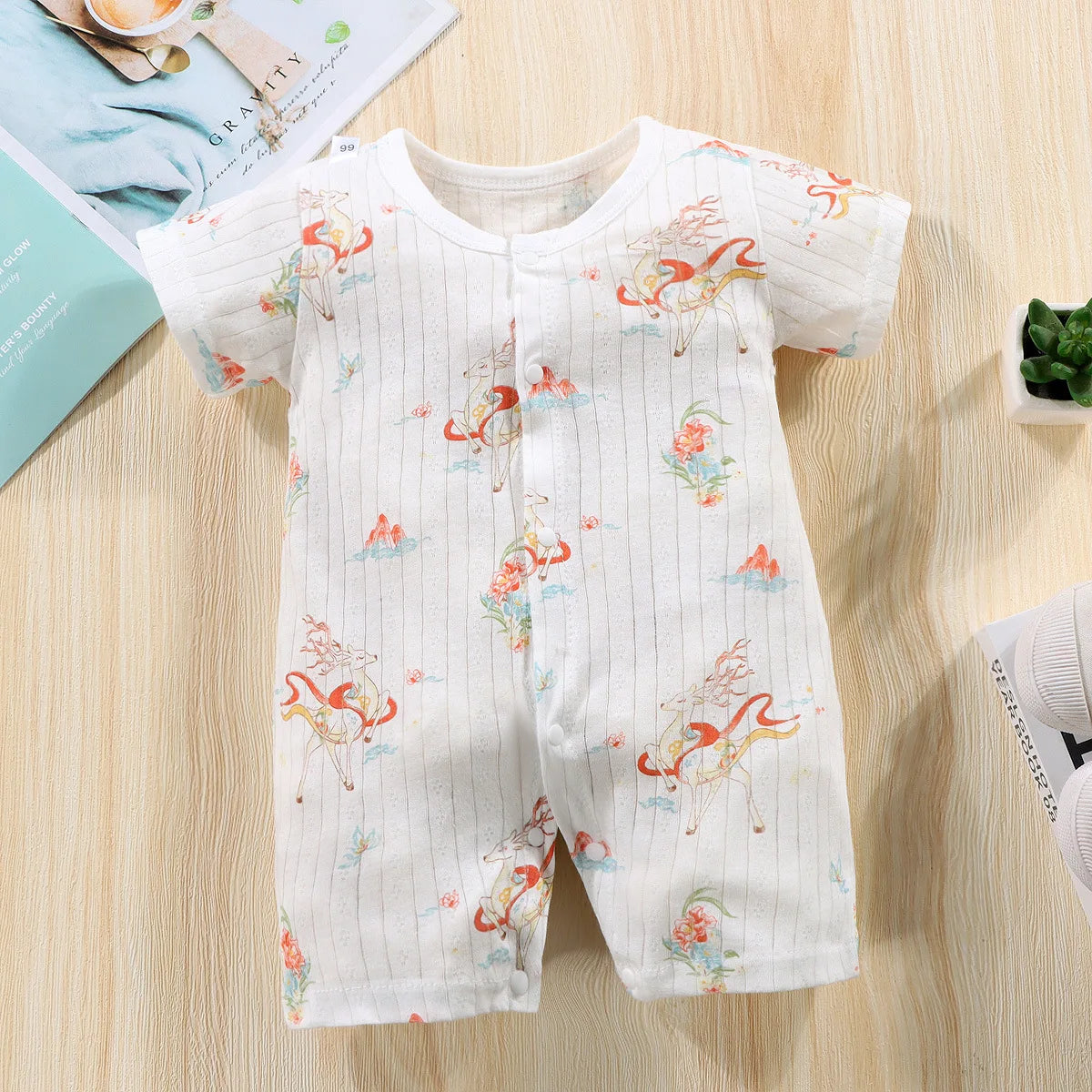 2025 New Baby Onesies Climbing Clothes Pure Cotton Summer Newborn Boys Girls Rompers Short-Sleeved Thin Harness Infant Clothes
