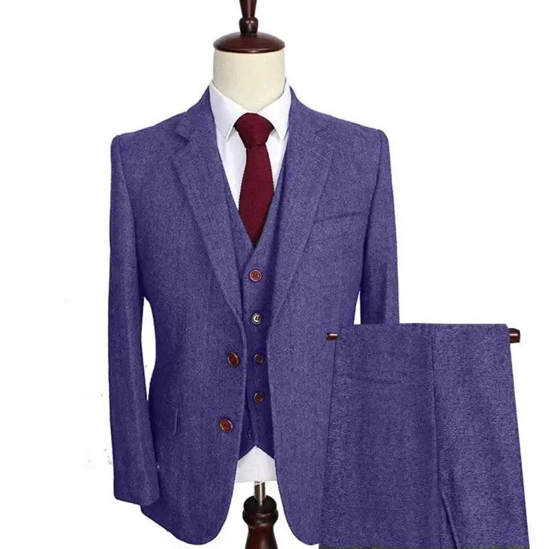 Men Suit 3 Pieces Army Green Tweed Formal Lapel Notch Regular Wedding Groom Banquet Work Tuxedos Set Jacket Vest With Pants - AIAZ