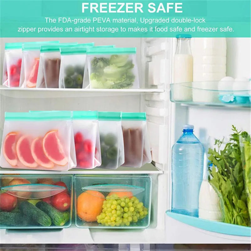 Reusable Silicone Food Bag Freezer Stand Up Food Storage Bag PEVA Bag Leakproof Containers Kitchen Fresh Bag Wrap Ziplock Bag