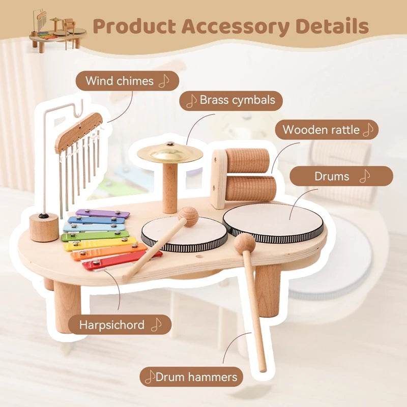 Baby Educational Toys Wooden Aeolian Bells Montessori Children's Musical Toys Xylophone Newborn Birthday Gifts Music Table Toys - AIAZ