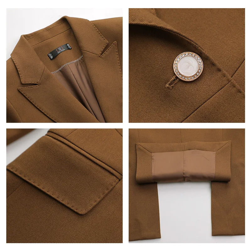 NAVIU High End Pant Suit Brown Solid Office Ladies Female Business Work Wear 2 Piece Set Formal Blazer Jacket And Trouser