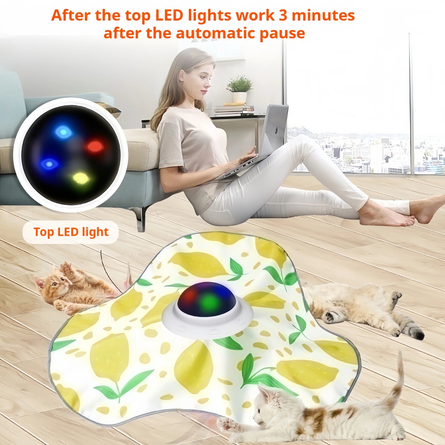 Interactive Cat Toys Rechargeable,Moving Concealed Feathers,Rotating toys,Touch Activated Cat Kitten Toy Cat Exercise Toys