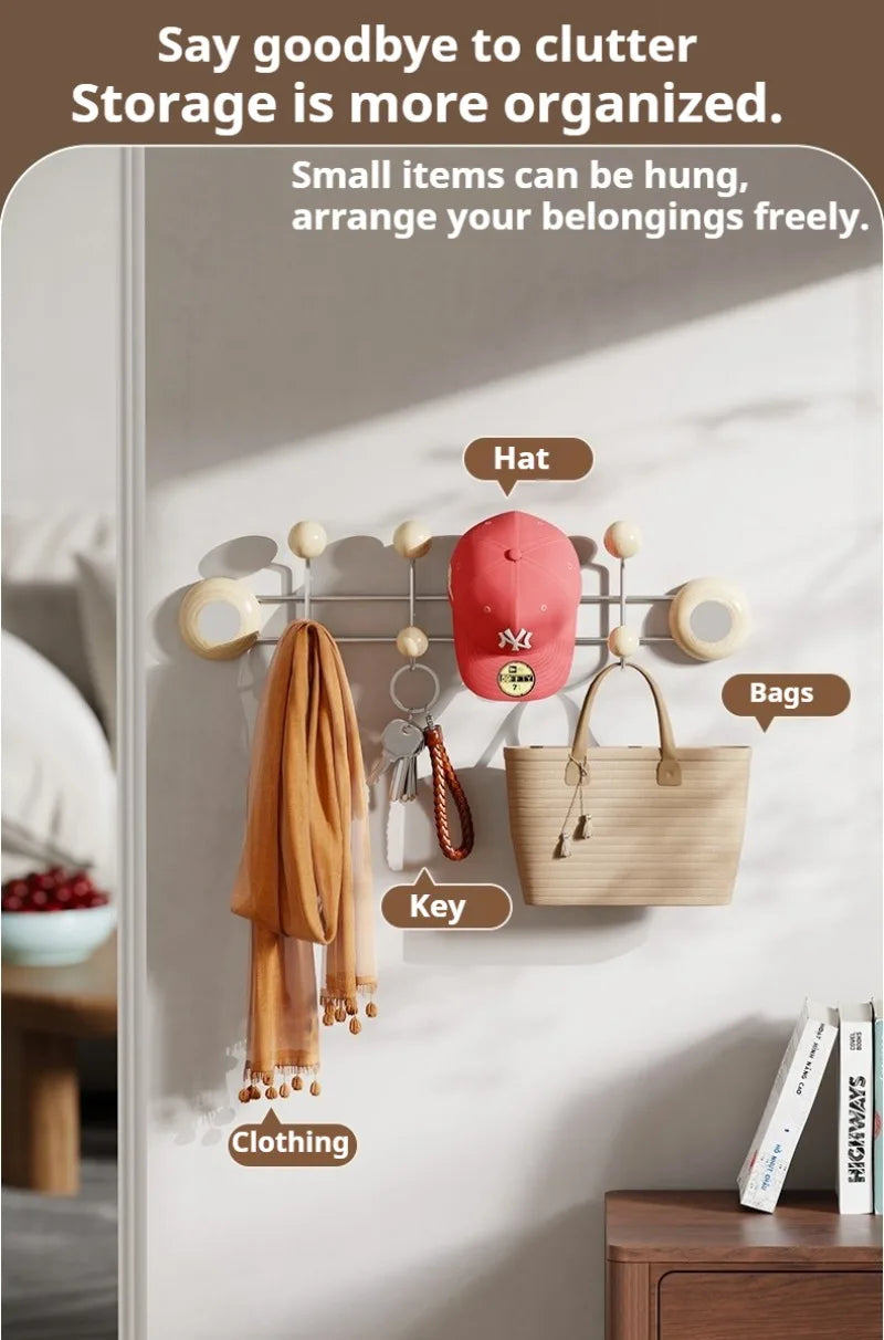 Stainless Steel Double Rows Door Hooks Simple Wood Grain Strong Adhesive Hooks Creative Multifunctional Art Home Decoration