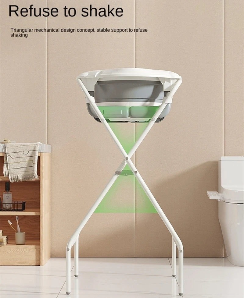 Collapsible Baby Bath & Folding Stand With Ergonomic Infant Cushion for Newborns & Toddlers - Complete Bathing Station
