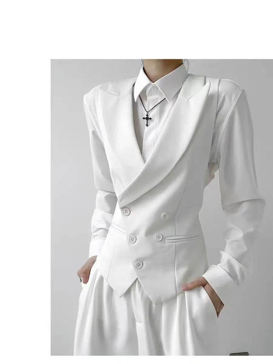 Black suit vest, cool stylish, unisex, high-end, gun collar, slim fit vest for women tank top ropa de hombre sleeveless top - AIAZ