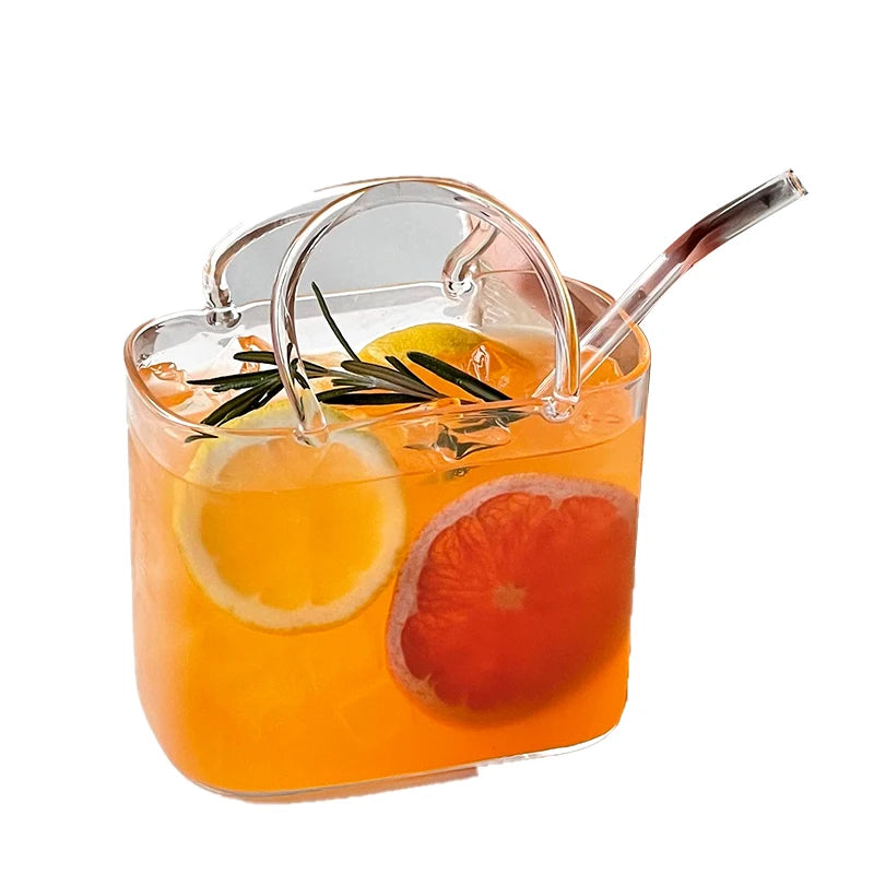 770 Ml Handbag Glass Beverage Cup Cocktail Glass Wine Cups with Straw Creative Fruit Tea Juice Mug for Home Special Drinkware