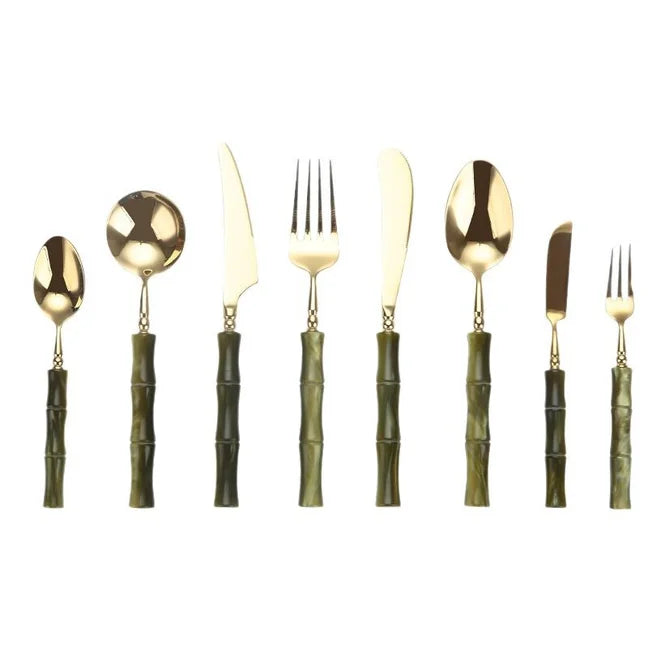 GH olive green acrylic handle 304 stainless steel cutlery cutlery cutlery spoon four-piece restaurant hotel set