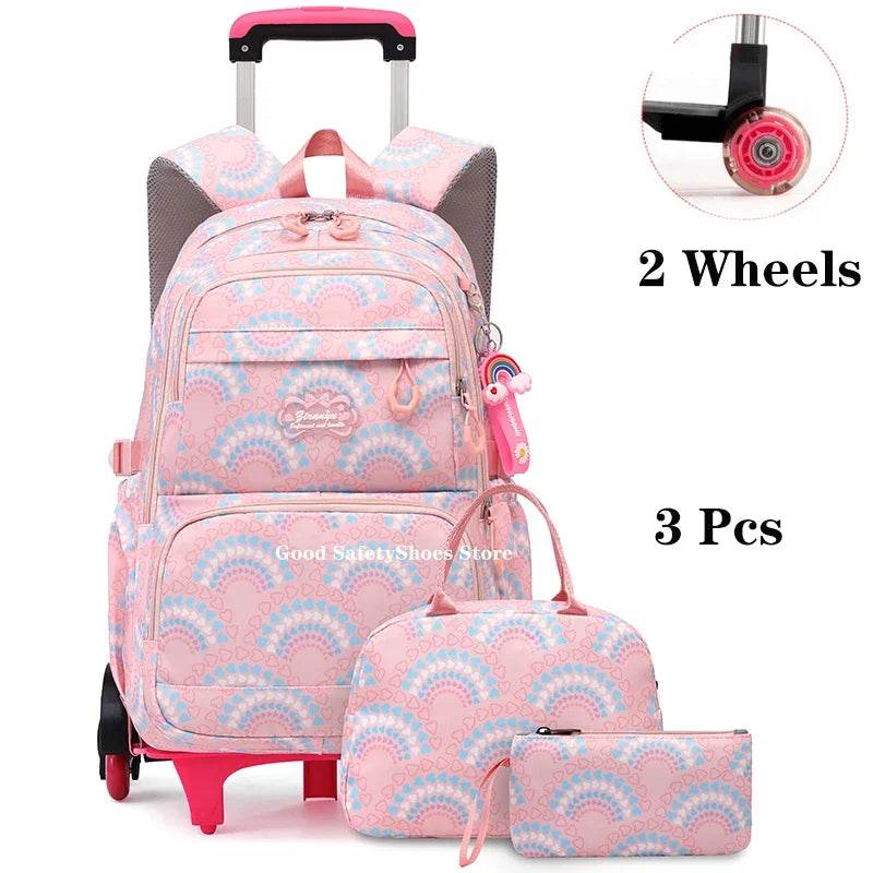 Rolling School Bags for Girls Backpack Children Waterproof School Backpacks with Wheels Middle School Trolley Luggage Back Pack - AIAZ