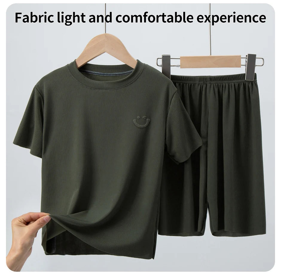 2/4 Pieces Children's Summer Thin Short-sleeved Shorts Ice Silk Suit Boys and Girls Casual Joker Home Clothes 2-piece Suit.
