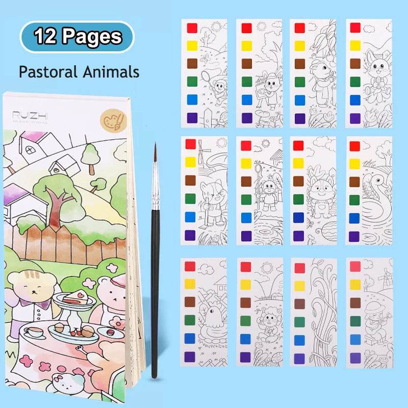 12Pages Coloring Books Portable Watercolor Painting Book Graffiti Picture Books Painting Drawing Toys For Children Gift - AIAZ