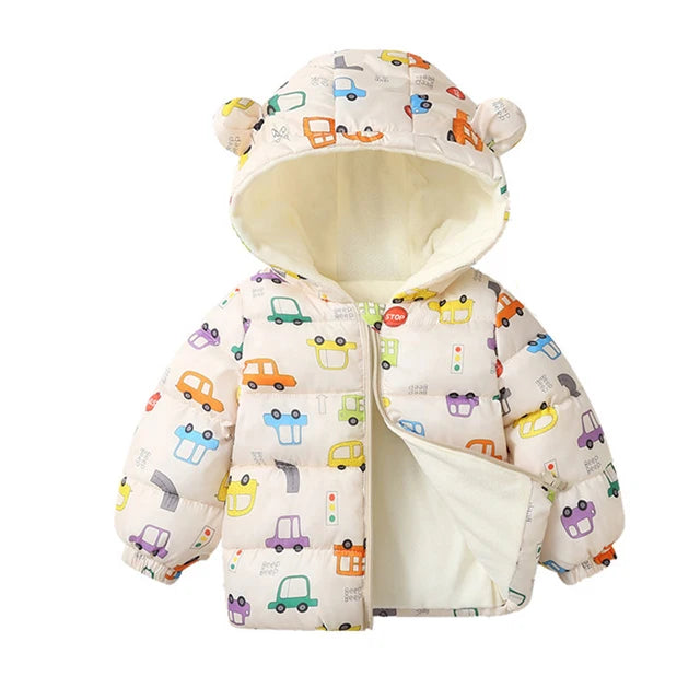 Winter Baby Kids Fleece Jacket For Children Cartoon Coats Autumn Boys Warm Hooded Down Jackets Girls Plush Warm Outerwear