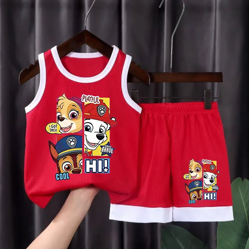 PAW Patrol Cartoon Printed Children Quick Drying Mesh Sport Clothes Sets Boys Basketball Clothes Suit Girls Breathable Vest Set