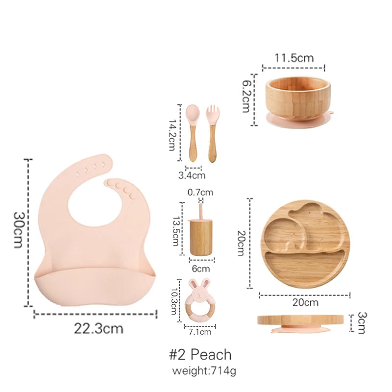 7pcs Silicone Baby Feeding Set Baby Feeding Supplies Kids Bamboo Dinnerware With Cup Children's Dishes Bowl Stuff Tableware Gift