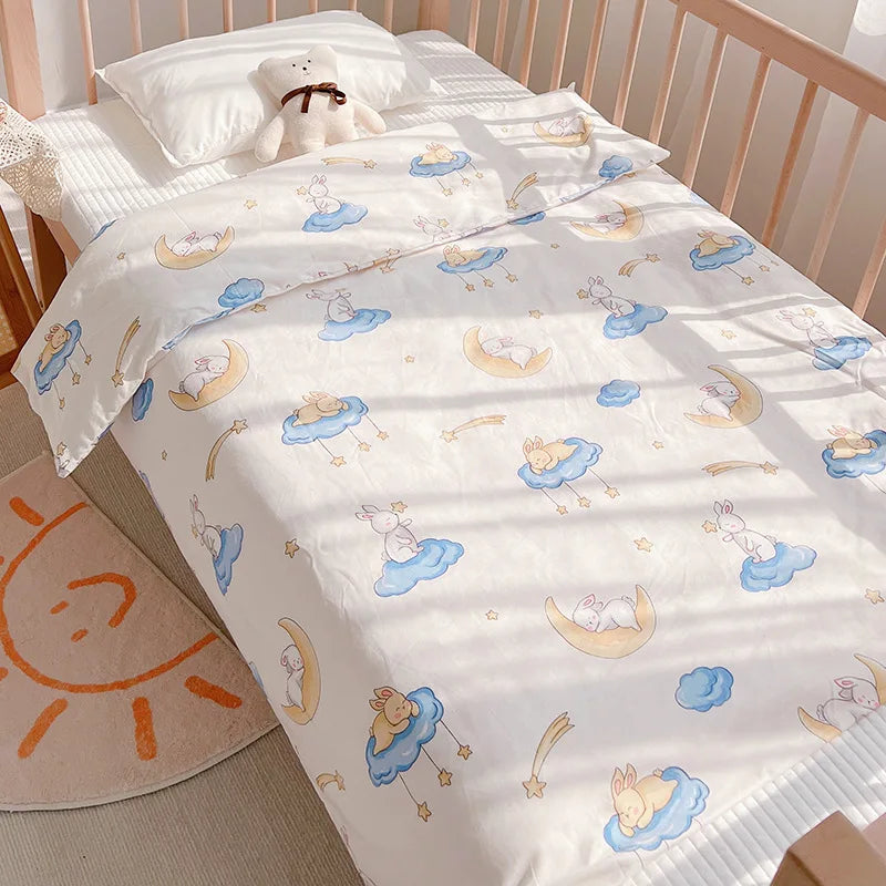 3Pcs Set Newborn Baby Cot Sheet Duvet Cover Case Pillowcase Cotton Cartoon Print Crib Flat Bed Sheet Infant Toddlers Beddings
