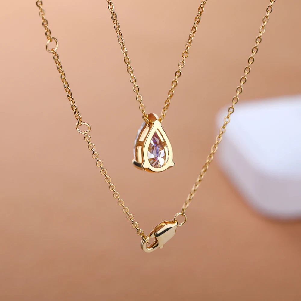 1-5CT Pear Cut D VVS1 Moissanite Necklace 100% S925 Silver 18k Gold Plated Single Diamond Women's Pendant Necklace Fine Jewelry