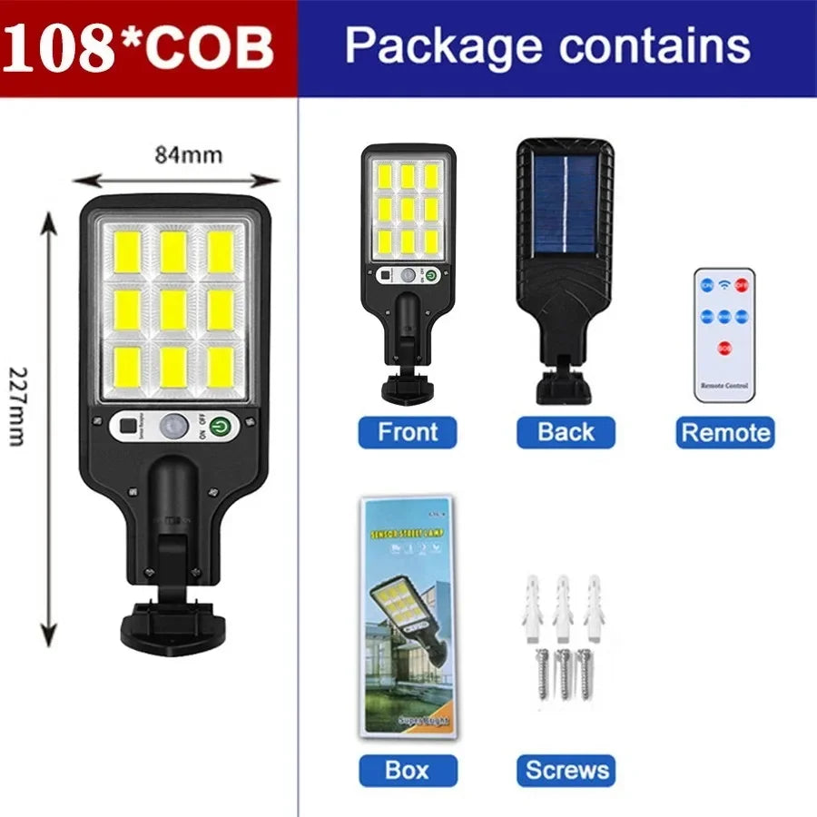 Solar Outdoor LED Wall Light with Human Body Waterproof 3modes Induction for Garden Terrace Garage Courtyard and Street Lighting