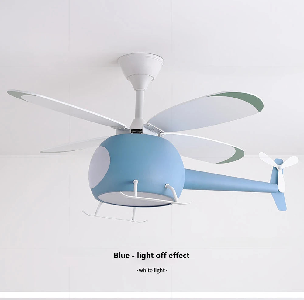 Cartoon Ceiling Lamps for Room Helicopter Fan Chandelier for Children's Bedroom Indoor Led Lights Fixture Luster Home-appliance