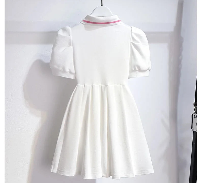 1pcs Summer Children's Dress Girl's Korean Edition Short Sleeves Flip Collar Skirts Pupil Student's Sweet Princess Fashion Dress