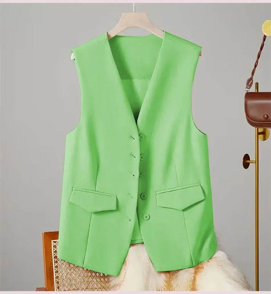 Women Suit Vest Elegant Women's V Neck Business Vest Sleeveless Waistcoat for Office Commute Style Solid Color Single-breasted - AIAZ