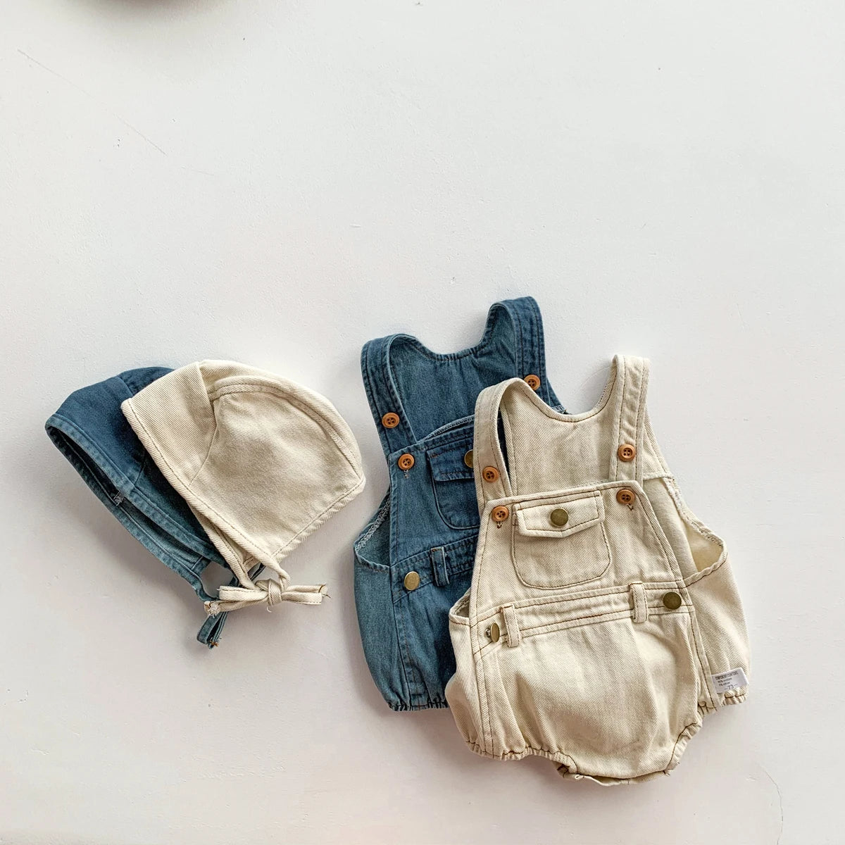Baby Clothes Denim Sling Romper Infant Onesie Newborn One-piece 0-3 Years Old Complimentary Hat