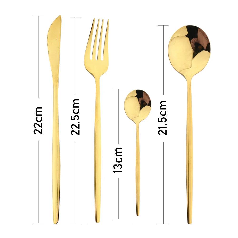 24Pcs Black Handle Golden Cutlery Set Stainless Steel Knife Fork Spoon Tableware Flatware Set Festival Kitchen Dinnerware Gift - AIAZ