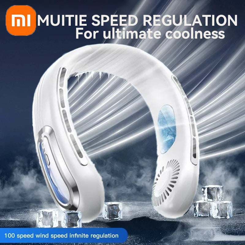 Xiaomi Bladeless Neck Hanging Fan USB Rechargeable Cooler Fan 5 Speed Bladeless Design Outdoor Sports Use