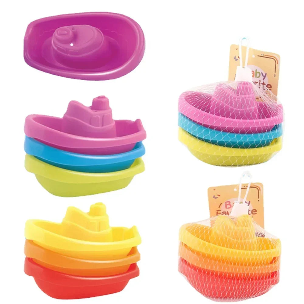 Baby Bath Toys Stacking Boat Toys Colorful Early Education Intelligence Gift Boat-shaped Stacked Cup Folding Tower Baby Toys